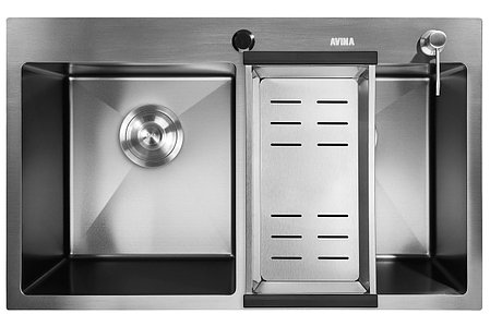 Кухонная мойка AVINA HM7848-2В, (Чёрная). 780*480*220 мм., фото 2