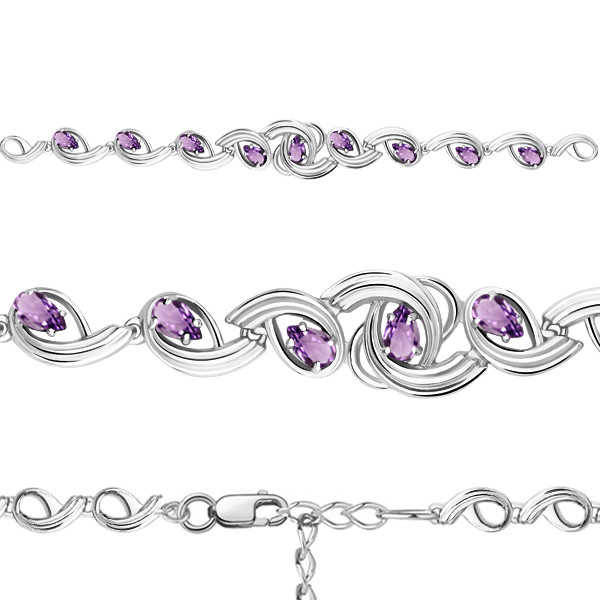 Серебряный браслет классический Аметист Aquamarine 7431604.5 покрыто родием