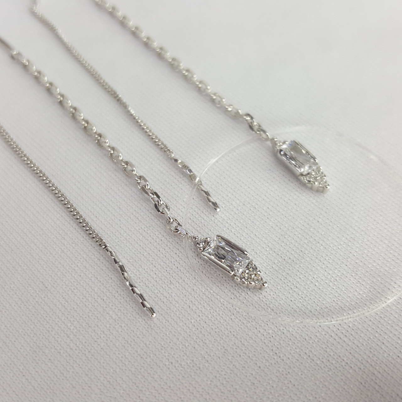 Серебряные серьги-продевки  Фианит Aquamarine 48275А.5 покрыто  родием коллекц. Baguette
