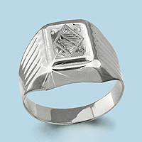 Мужское серебряное кольцо, печатка Aquamarine 53004.5 покрыто  родием