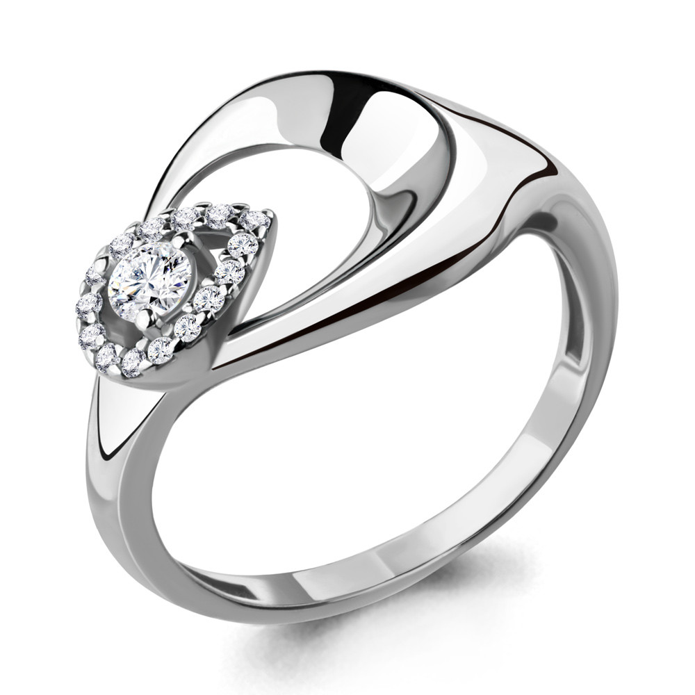 Кольцо серебряное классическое Фианит Aquamarine 68289А.5 серебро с родием