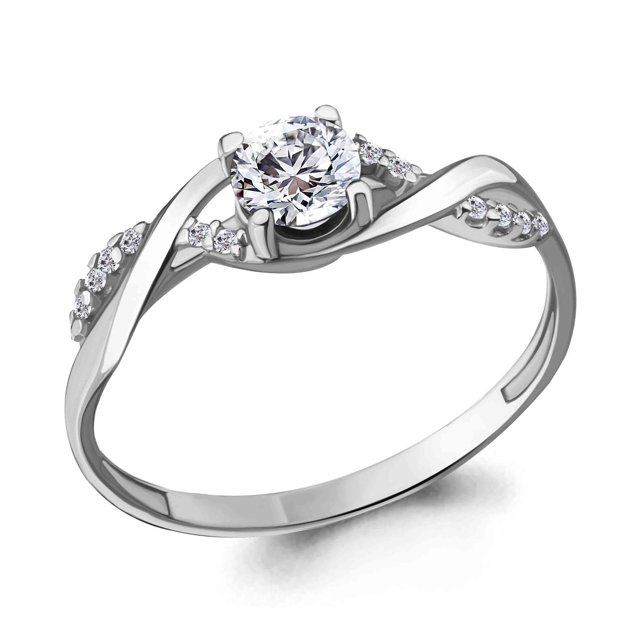 Кольцо серебряное классическое Фианит Aquamarine 63898А.5 серебро с родием