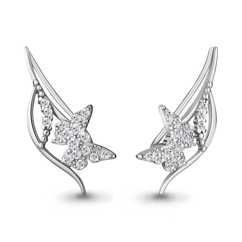 Серебряные серьги каффы Фианит Aquamarine 49382А.5 серебро с родием