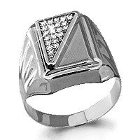 Мужское серебряное кольцо, печатка Aquamarine 62123А.5 покрыто  родием