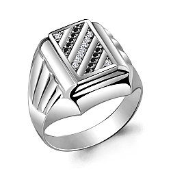 Мужское серебряное кольцо, печатка Aquamarine 62112Ч.5 покрыто  родием