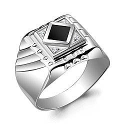 Мужское серебряное кольцо, печатка Aquamarine 62109Ч.5 покрыто  родием