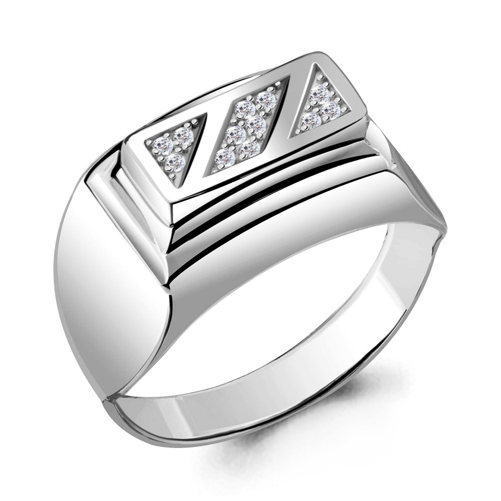 Мужское серебряное кольцо, печатка Aquamarine 62096А.5 покрыто  родием