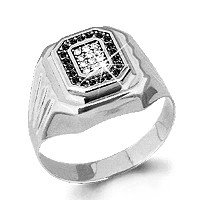 Мужское серебряное кольцо, печатка Фианит Нанокристалл Aquamarine 62084Ч.5 покрыто родием