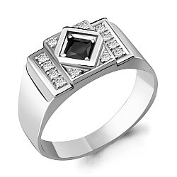 Мужское серебряное кольцо, печатка Aquamarine 62056Ч.5 покрыто  родием