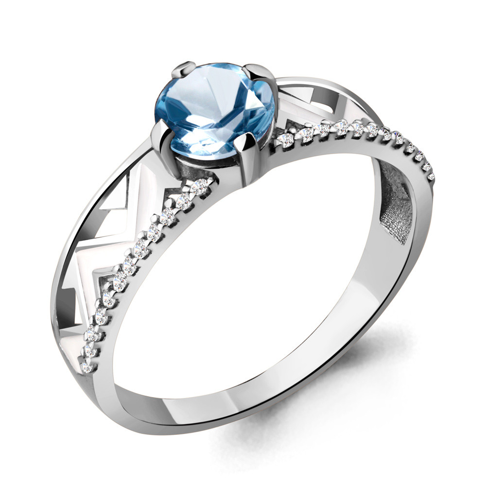 Серебряное кольцо Топаз Свисс Блю Фианит Эмаль Aquamarine 6564905А.5 покрыто родием коллекц. Rio - фото 1 - id-p103073344