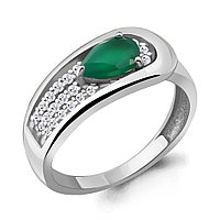 Кольцо из серебра Агат зеленый Фианит Aquamarine 6969009А.5 покрыто родием