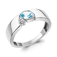 Кольцо серебряное классическое Топаз Скай Блю Фианит Aquamarine 6965802А.5 покрыто родием
