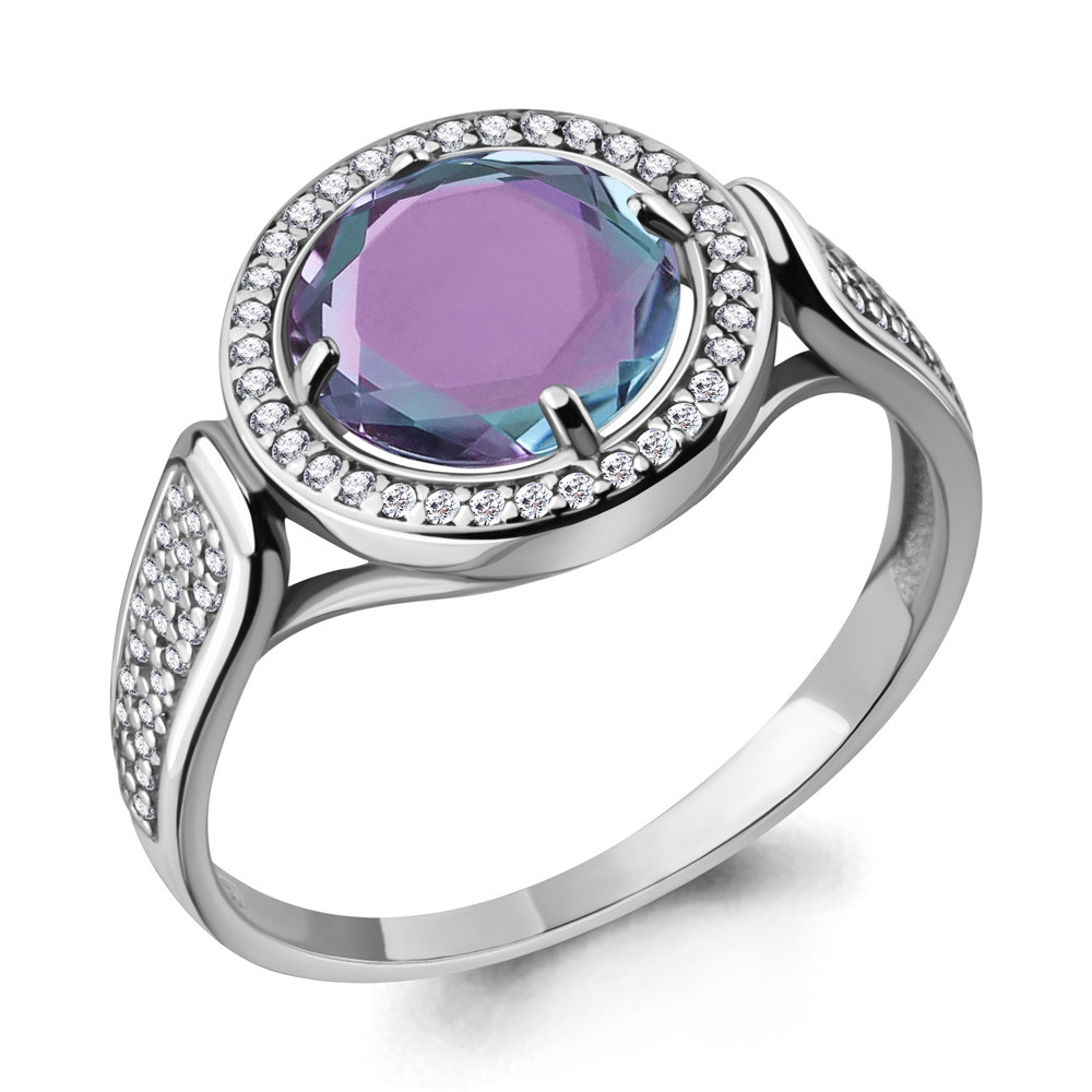 Серебряное кольцо Алексит лаванд Фианит Aquamarine 6547125А.5 покрыто родием коллекц. Polaris