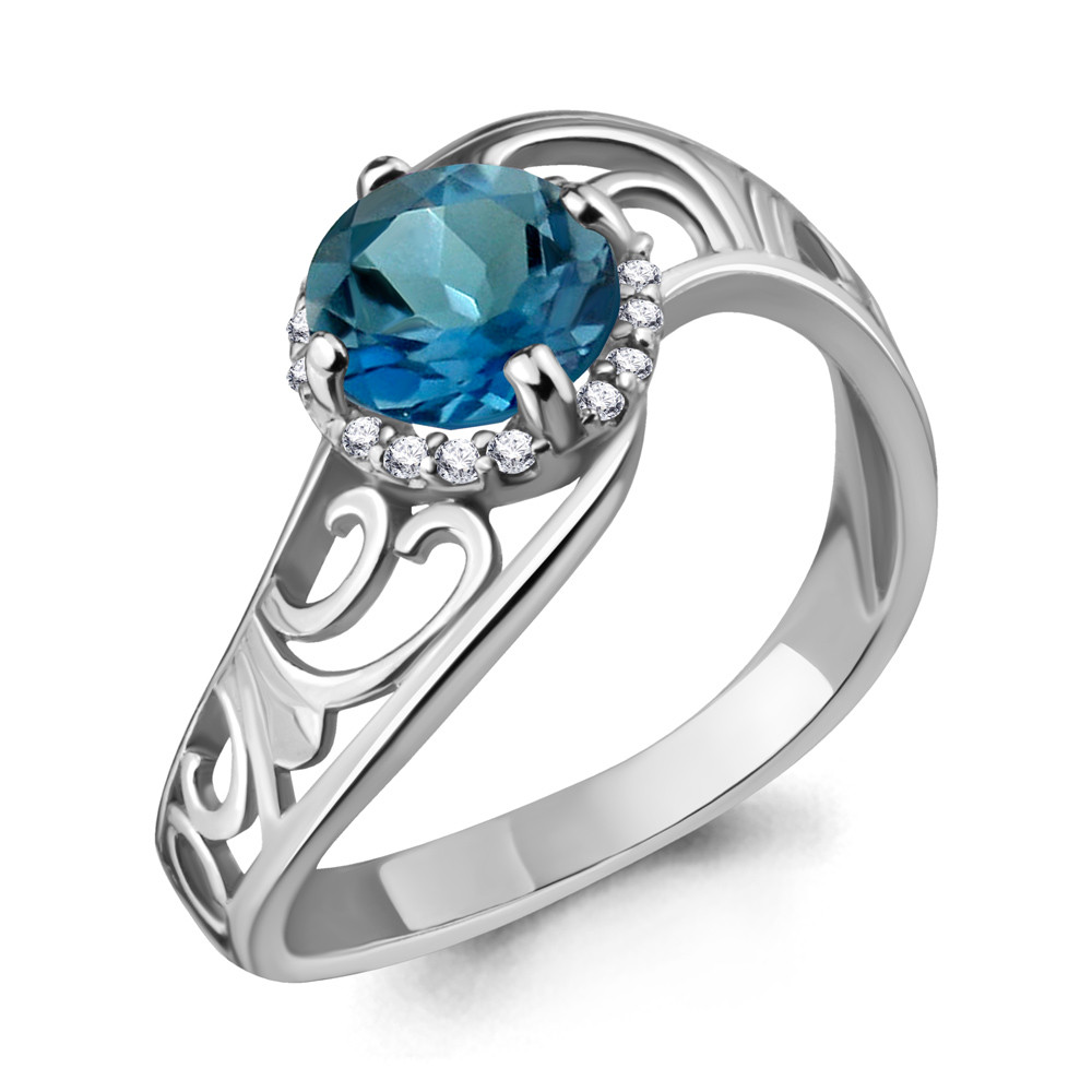 Серебряное кольцо Топаз Лондон Блю Фианит Aquamarine 6539408А.5 покрыто родием - фото 1 - id-p103073377