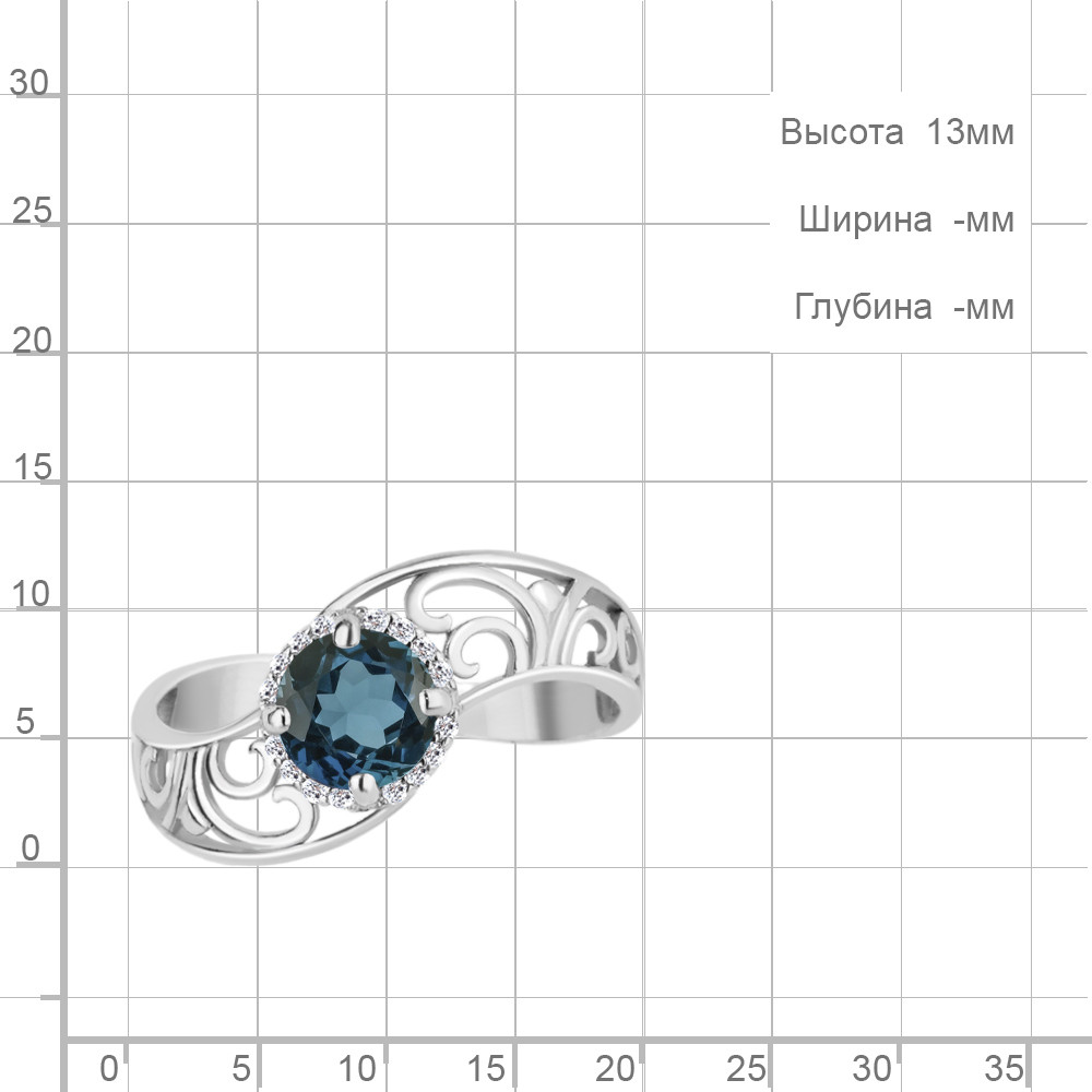 Серебряное кольцо Топаз Лондон Блю Фианит Aquamarine 6539408А.5 покрыто родием - фото 2 - id-p103073377