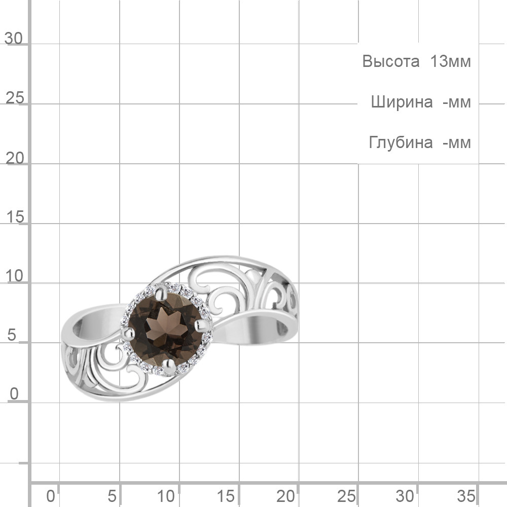 Серебряное кольцо Кварц дымчатый Фианит Aquamarine 6539401А.5 покрыто родием - фото 2 - id-p103073380