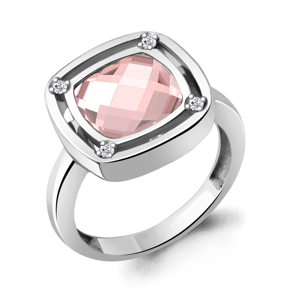 Серебряное кольцо Наноморганит Фианит Aquamarine 6961290А.5 покрыто родием
