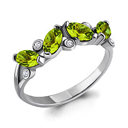 Серебряное кольцо  Хризолит  Фианит Aquamarine 6525507.5 покрыто  родием
