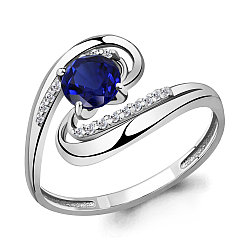 Серебряное кольцо  Фианит  Наносапфир Aquamarine 65205Б.5 покрыто  родием коллекц. Клеопатра
