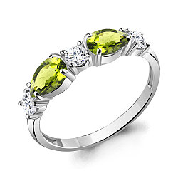 Серебряное кольцо, Хризолит, Фианит Aquamarine 6956507А.5 покрыто  родием