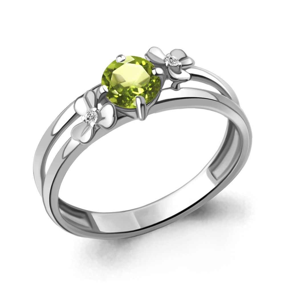 Серебряное кольцо  Хризолит  Фианит Aquamarine 6956207А.5 покрыто  родием