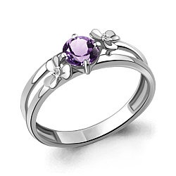 Серебряное кольцо  Аметист  Фианит Aquamarine 6956204А.5 покрыто  родием