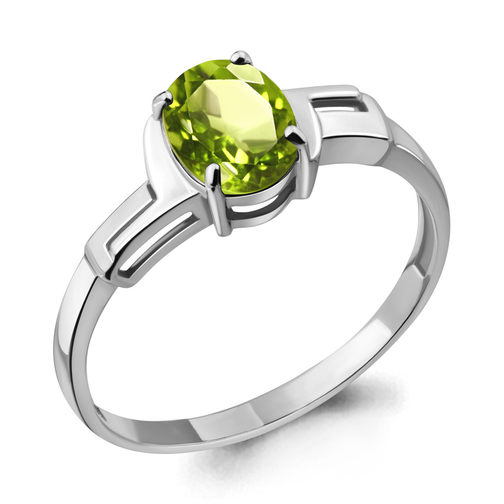 Серебряное кольцо  Хризолит Aquamarine 6449007.5 покрыто  родием