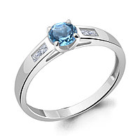 Серебряное кольцо Топаз Свисс Блю Фианит Aquamarine 6945205.5 покрыто родием