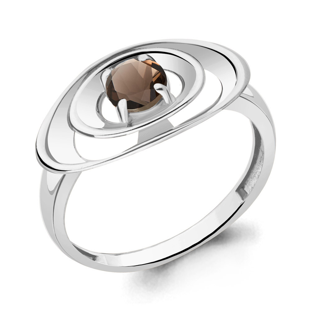 Серебряное кольцо  Кварц дымчатый Aquamarine 6945001.5 покрыто  родием