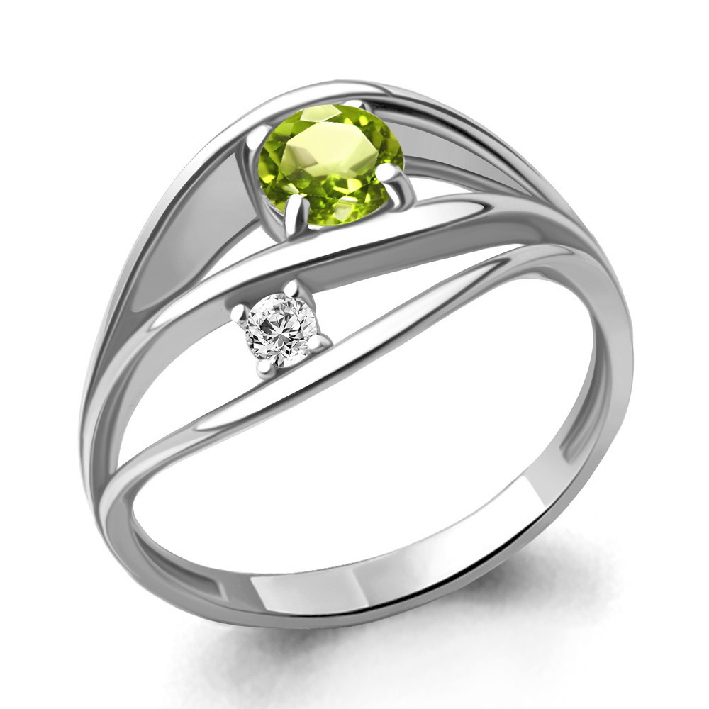 Серебряное кольцо  Хризолит  Фианит Aquamarine 6944507А.5 покрыто  родием