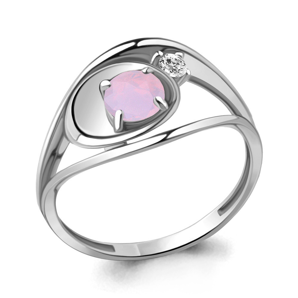 Серебряное кольцо Наноопал розовый Фианит Aquamarine 69444606А.5 покрыто родием