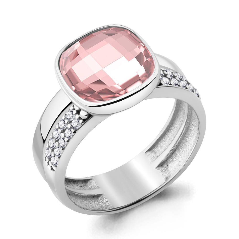 Серебряное кольцо Наноморганит Фианит Aquamarine 6944390А.5 покрыто родием