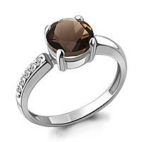 Серебряное кольцо Кварц дымчатый Фианит Aquamarine 6943801А.5 покрыто родием
