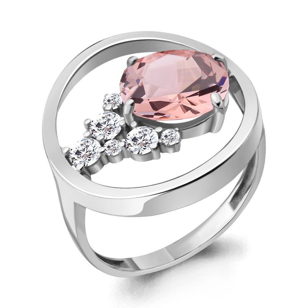 Серебряное кольцо Наноморганит Фианит Aquamarine 6935390А.5 покрыто родием