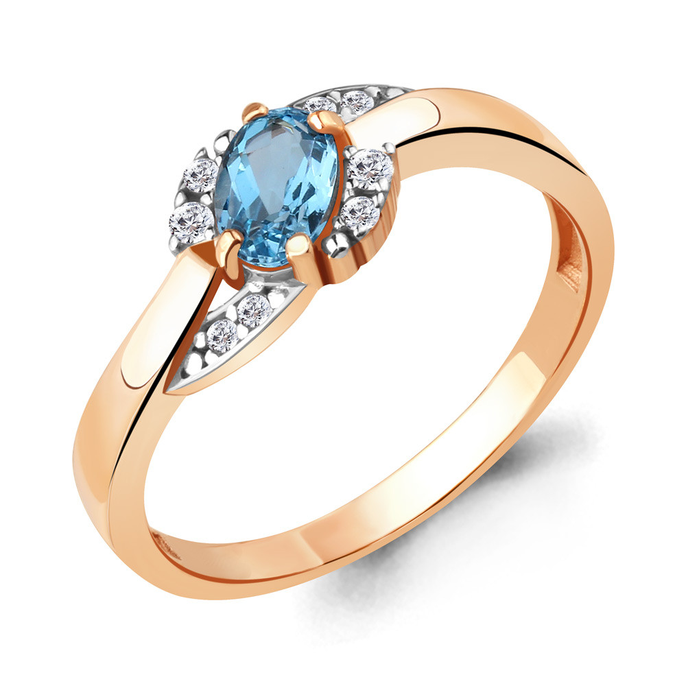 Кольцо Aquamarine 6920105А.6 серебро с позолотой