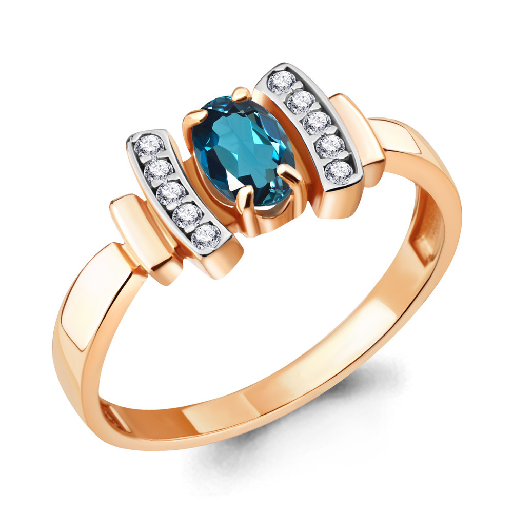 Кольцо Aquamarine 6919908А.6 серебро с позолотой