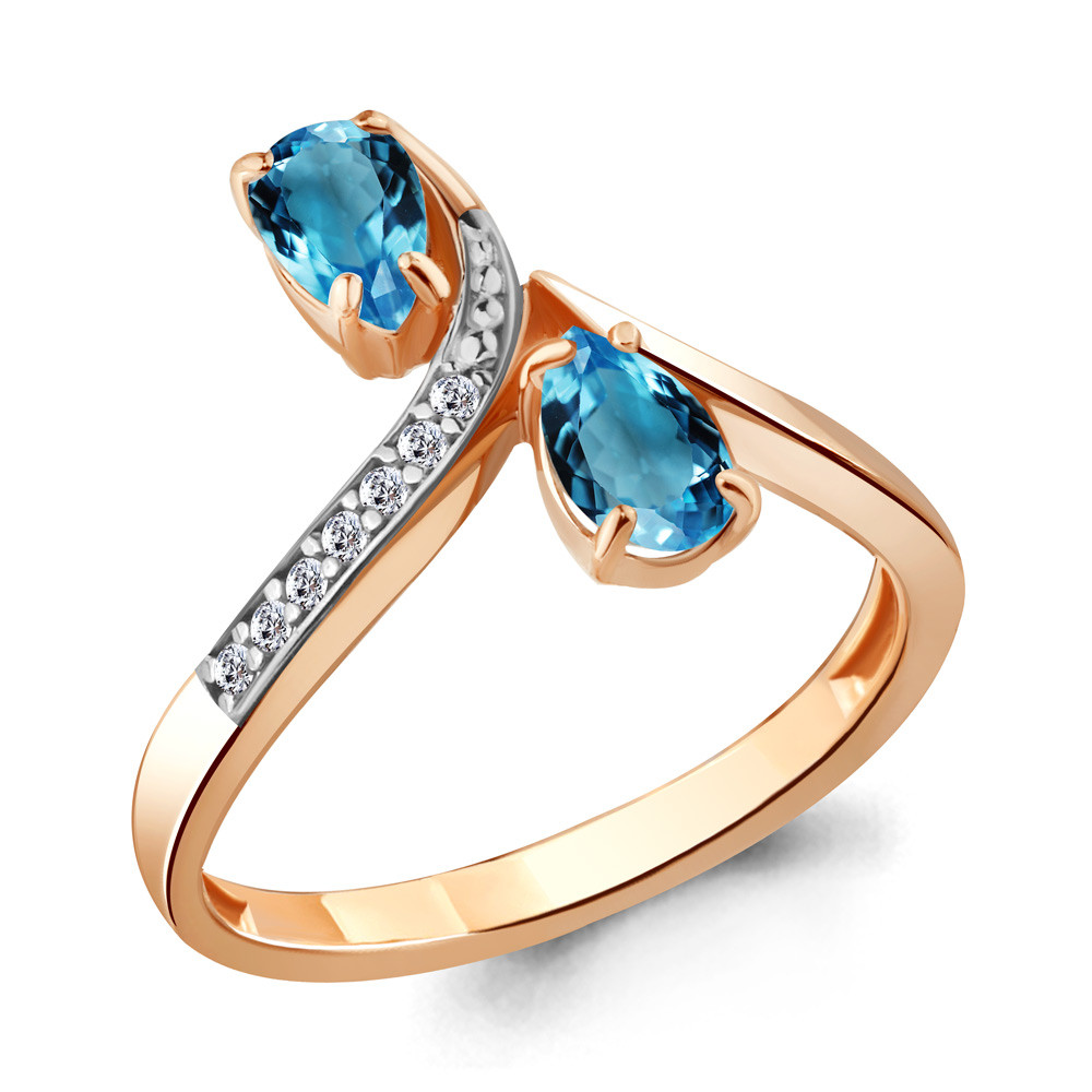 Кольцо Aquamarine 6917808А.6 серебро с позолотой