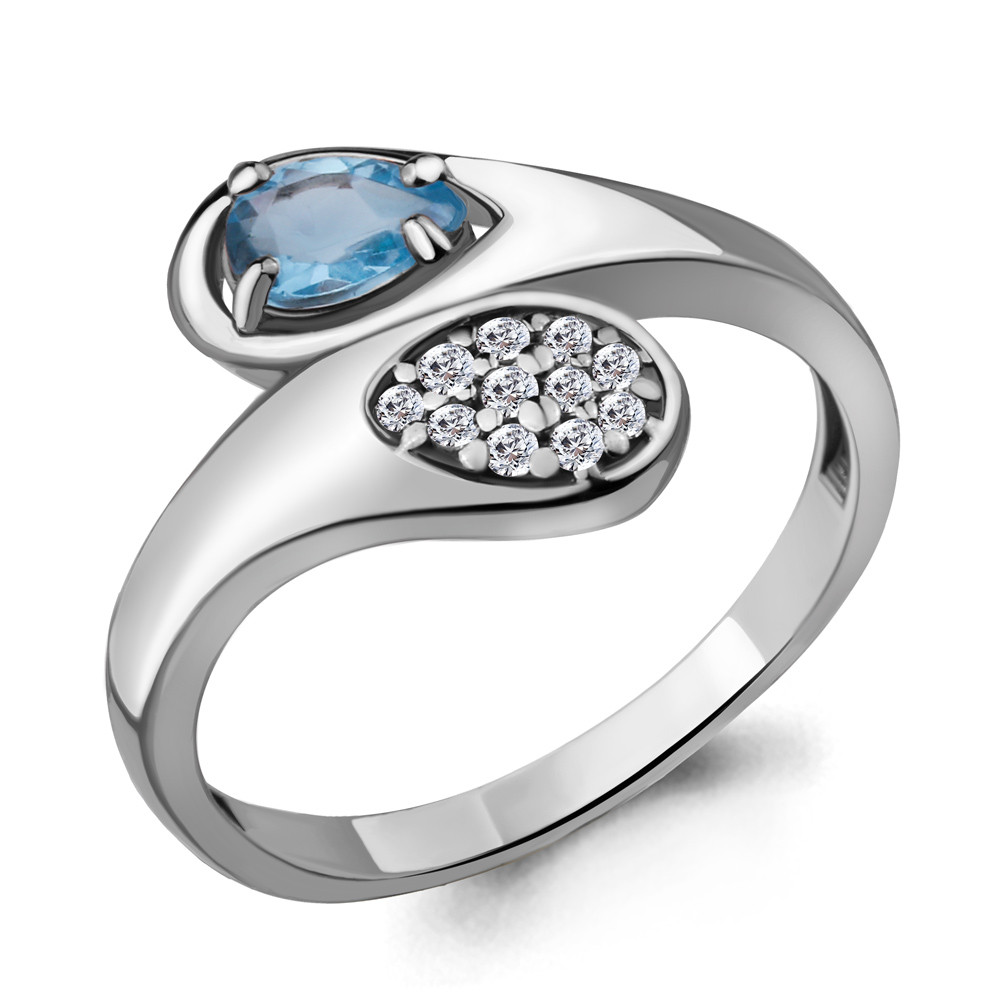 Серебряное кольцо Топаз Свисс Блю Фианит Aquamarine 6918005А.5 покрыто родием - фото 1 - id-p103072559