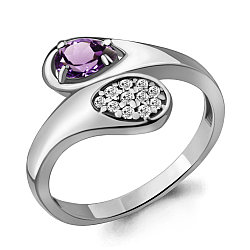 Серебряное кольцо  Аметист  Фианит Aquamarine 6918004А.5 покрыто  родием