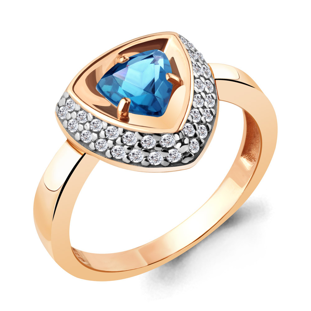 Кольцо Aquamarine 6917205А.6 серебро с позолотой