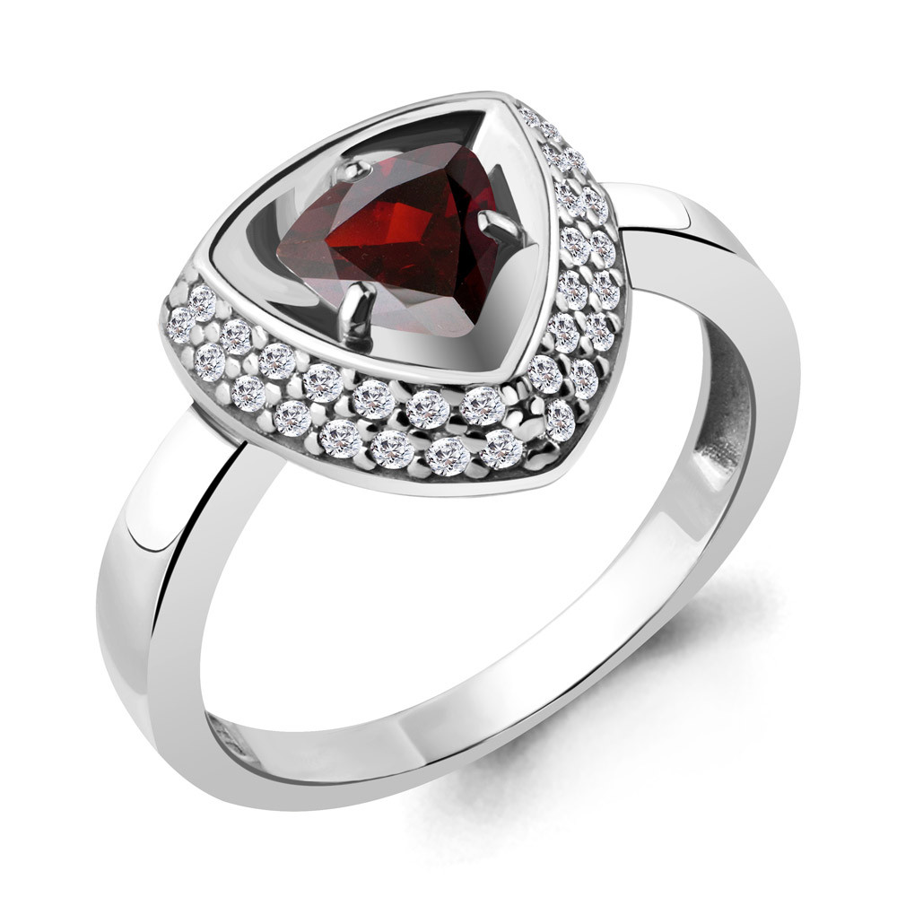 Серебряное кольцо  Гранат  Фианит Aquamarine 6917203А.5 покрыто  родием