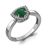 Серебряное кольцо Агат зеленый Фианит Aquamarine 6916509А.5 покрыто родием