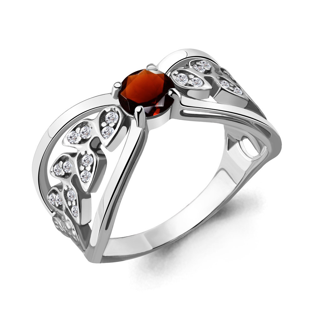 Серебряное кольцо  Гранат  Фианит Aquamarine 6916203А.5 покрыто  родием