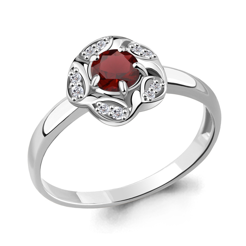 Серебряное кольцо  Гранат  Фианит Aquamarine 6915903А.5 покрыто  родием