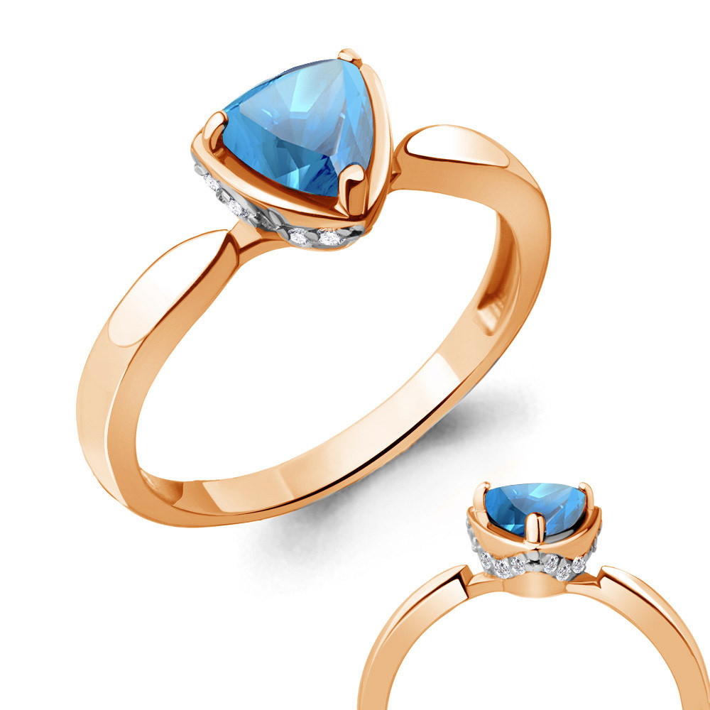 Кольцо Aquamarine 6916605А.6 серебро с позолотой