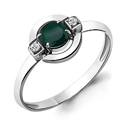 Серебряное кольцо  Агат зеленый  Фианит Aquamarine 6912209А.5 покрыто  родием