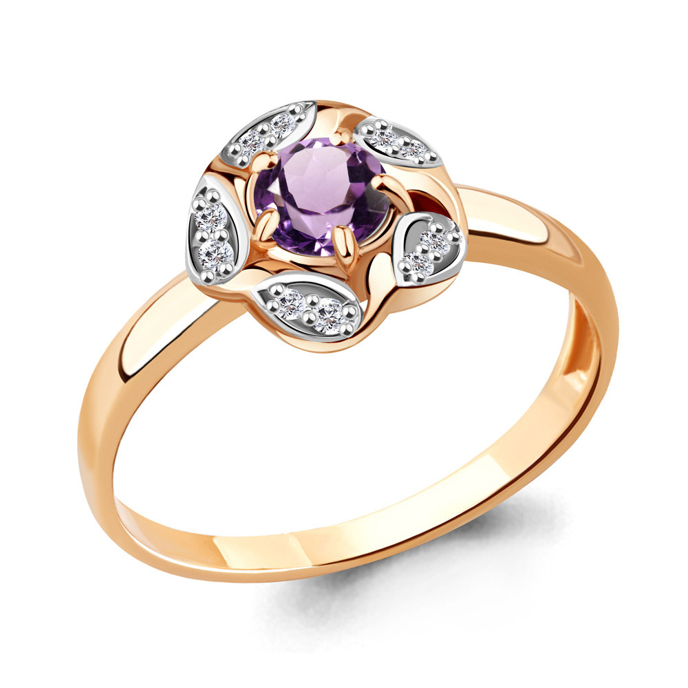 Кольцо Aquamarine 6915904А.6 серебро с позолотой