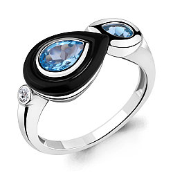 Серебряное кольцо  Топаз Свисс Блю  Керамическое покрытие  Фианит Aquamarine 6911605А.5 покрыто  родием