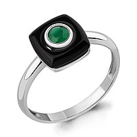 Серебряное кольцо Агат зеленый Керамическое покрытие Aquamarine 6910809.5 покрыто родием коллекц. Neo