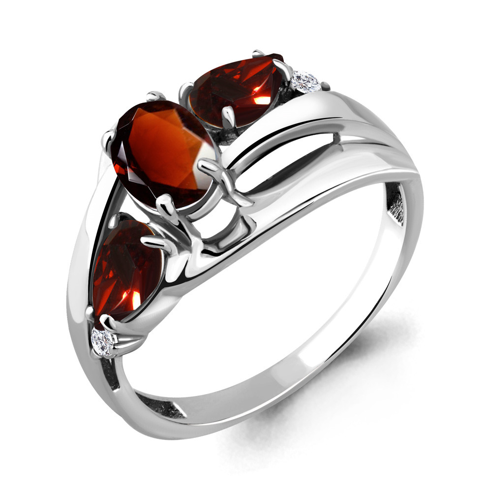 Серебряное кольцо  Гранат  Фианит Aquamarine 6906803.5 покрыто  родием